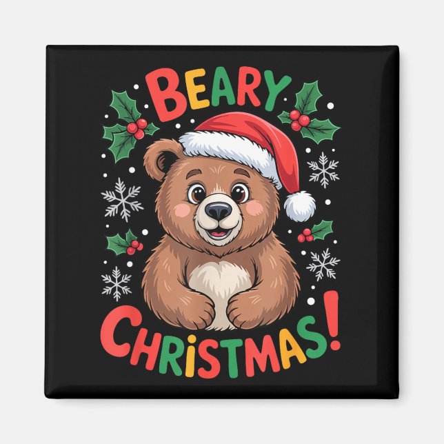 Imán Beary Christmas Cute Bear Santa Funny Holiday  (Frente)