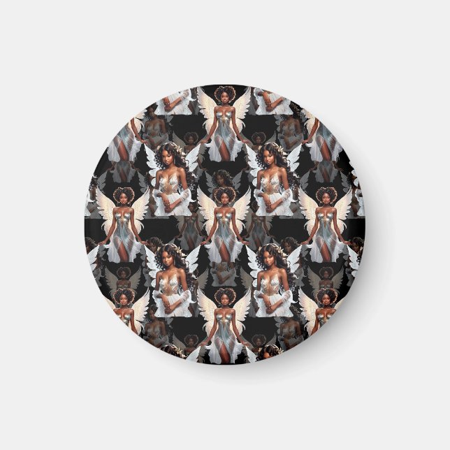 Imán Beautiful Black Girl Angels Pattern Design -Dark (Frente)