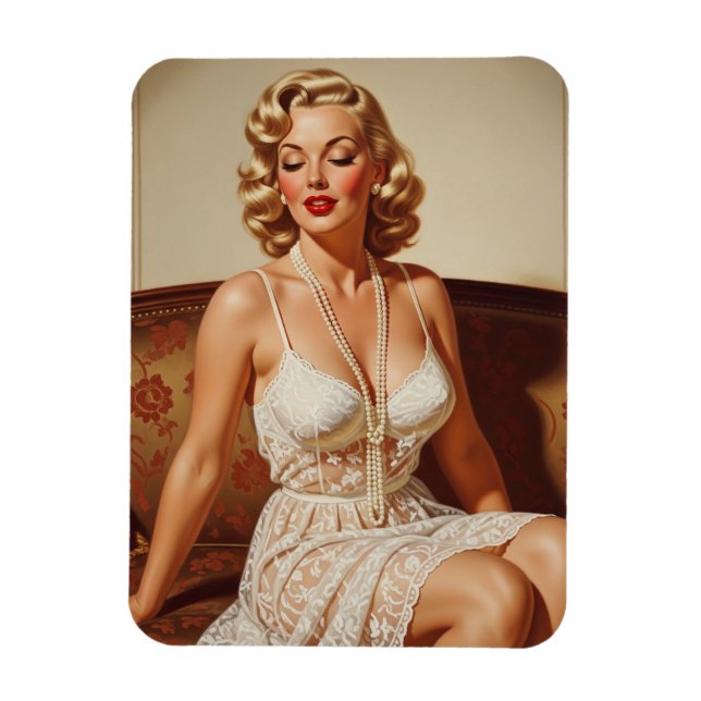 Imán Beautiful blonde pin-up 50's art (Vertical)