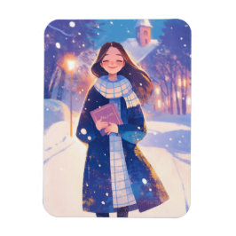 Imán Beautiful Girl Walking on Winter Street
