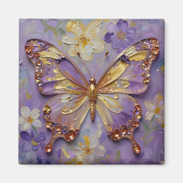 Imán Beautiful Purple Butterfly and Flowers