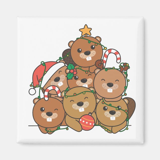 Imán Beaver Christmas Tree Funny Animal Navidad Magne (Frente)