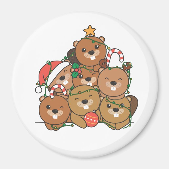 Imán Beaver Christmas Tree Funny Animal Navidad Magne (Frente)
