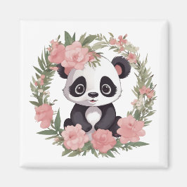 Imán Bebé Adorable Panda Bear con Flores
