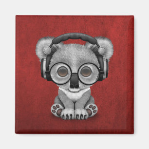 Imán Bebé cortado Koala Bear Dj con audífonos rojos