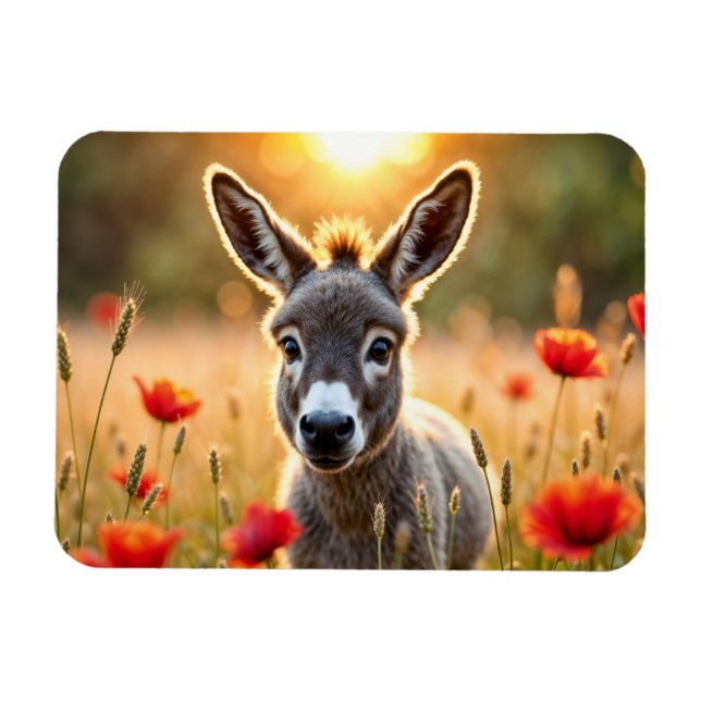 Imán Bebé de donkey naturaleza pacífica, campo de amapo (Horizontal)