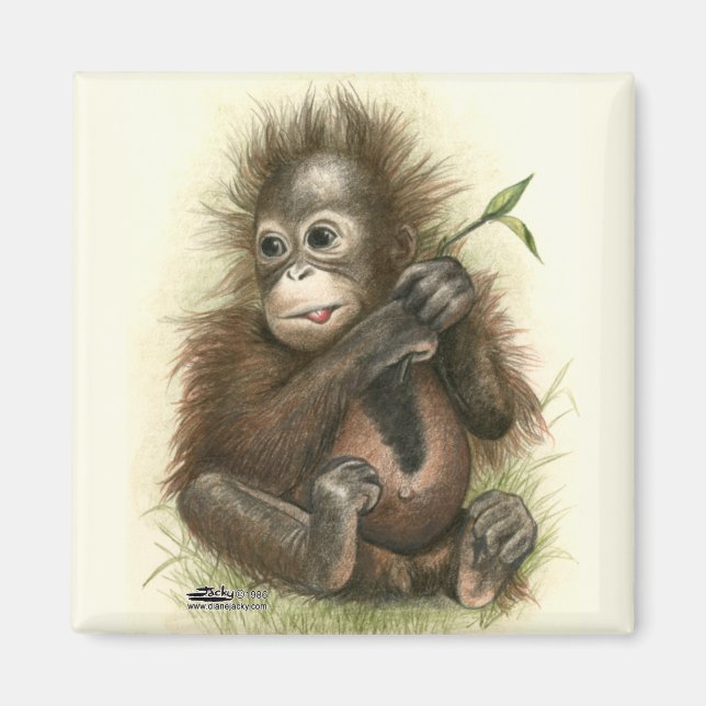Imán Bebé de Orangután con hojas (Frente)