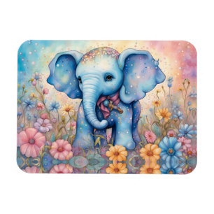 Imán Bebé elefante lindo en un jardín pastel