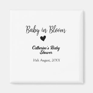 Imán Bebé en flor baby shower simple corazón negro fech