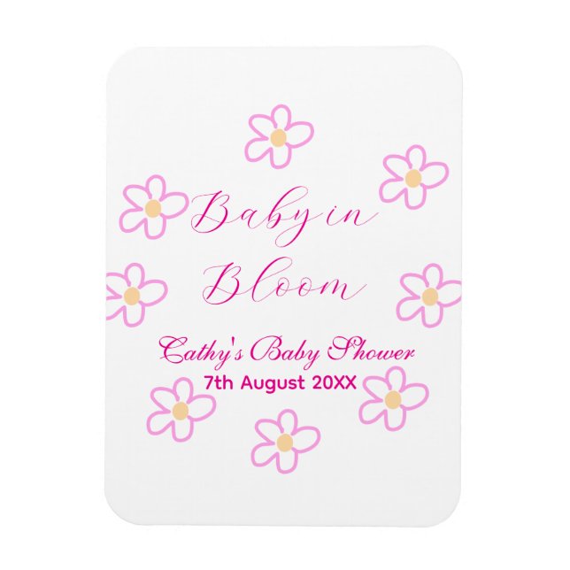 Imán Bebé en flor rosa ducha bebé simple elegancia (Vertical)