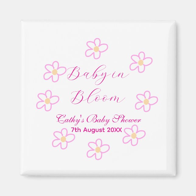 Imán Bebé en flor rosa ducha bebé simple elegancia (Frente)