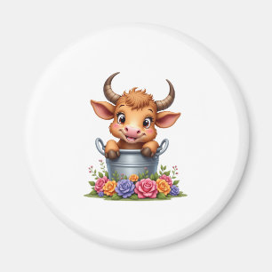 Imán Bebé lindo de vaca de las Highlands con flores Ter