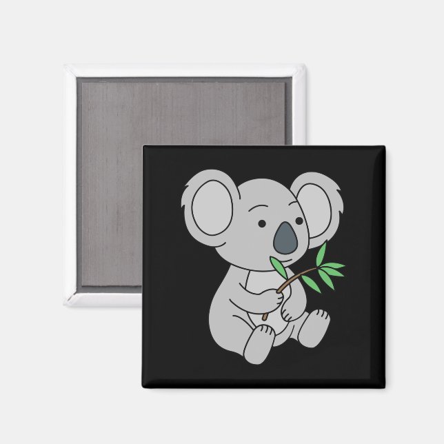 Imán Bebé lindo Koala con hojas de eucalipto (Anverso/Reverso)