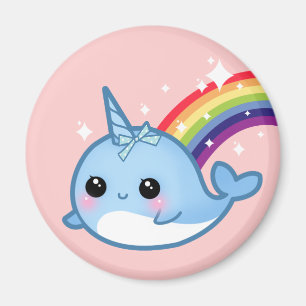 Imán Bebé lindo narwhal con el arco iris y las
