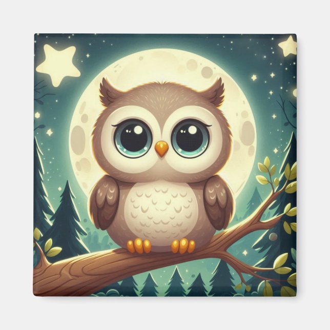 Imán Bebé lindo por la noche con luna (Frente)