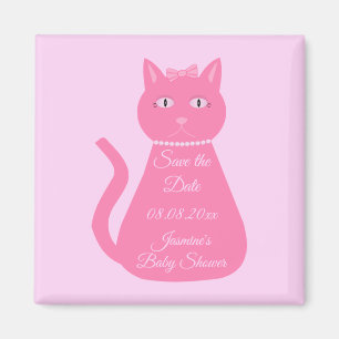 Imán Bebé Niña Gata Rosa Personalizada Baby Shower
