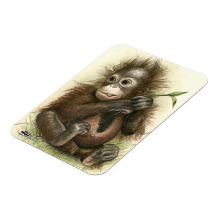 Imán Bebé Orangután Con Hojas