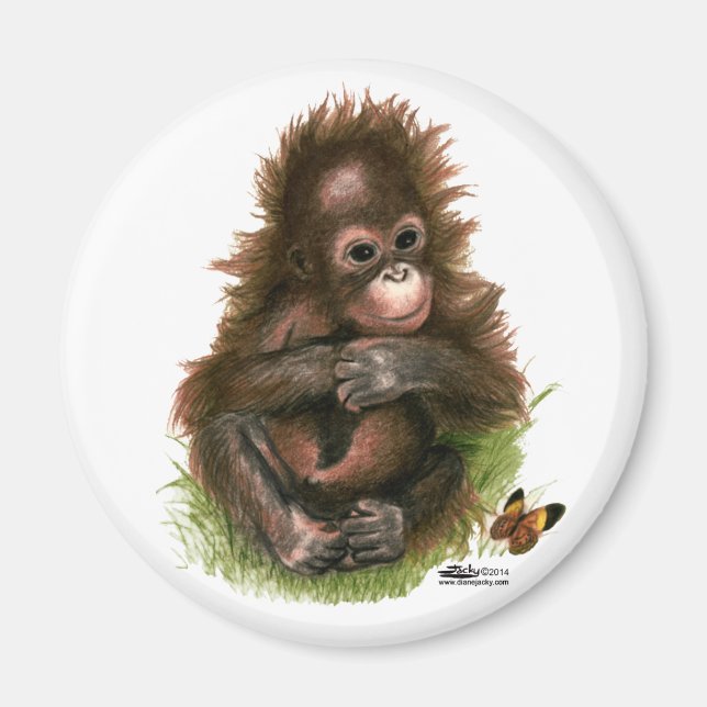 Imán Bebé orangután y mariposa (Frente)