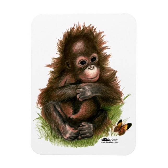 Imán Bebé orangután y mariposa (Vertical)