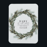 Imán bebe su frío fuera de la acuarela wreath baby show<br><div class="desc">Bebé, hace frío fuera de la acuarela de la flor de agua recordatorio de la ducha de bebé. Este divertido imán es una excelente manera de recordar a amigos y familiares acerca de tu próxima ducha de bebé. Con una cortina de color en sutiles verdes y un audaz guión moderno....</div>