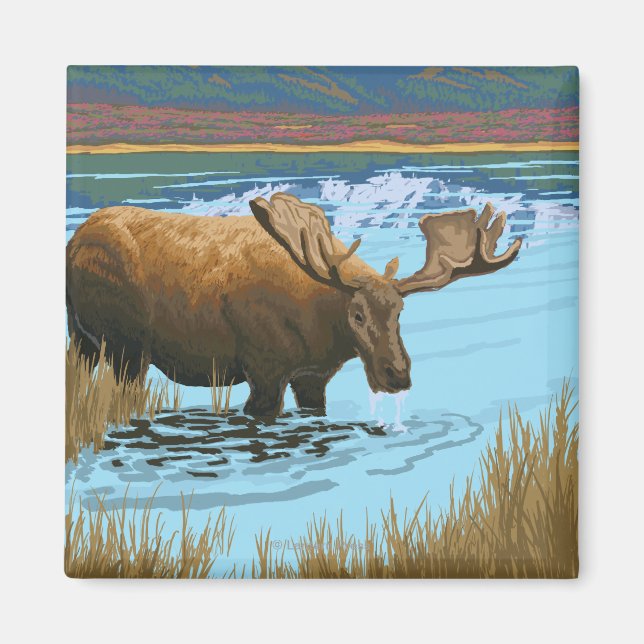 Imán Beber de alce en el lago - Yellowstone National (Frente)