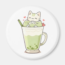 Imán Bebida de Matcha con Boba de Gato Adorable Diseño