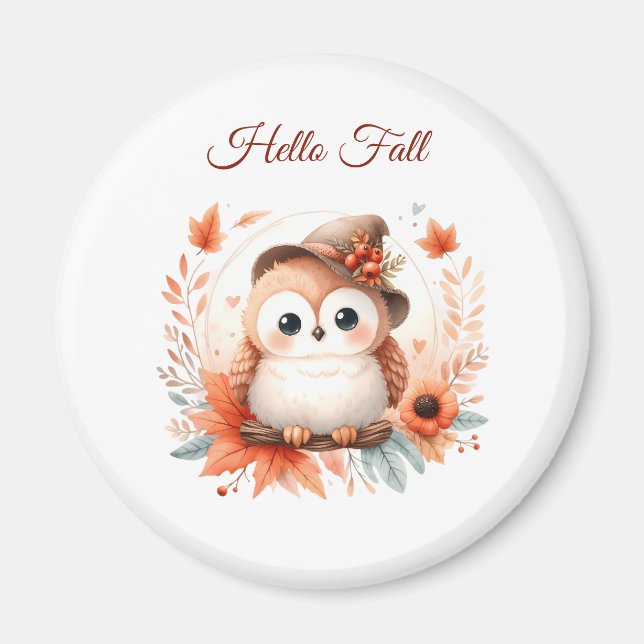 Imán Bechuza de otoño sentada en una rama (Frente)