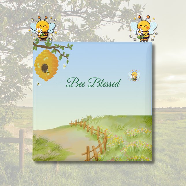 Imán Bee Blessed Country Path (Bee Blessed Country Path Nature Scene with Buzzing Bees)