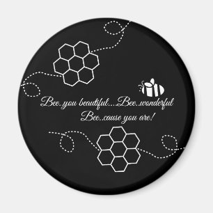 Imán Bee Cause Minimalista Bee & Honeycomb Black & Whit
