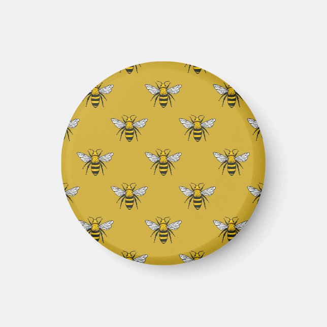 Imán Bee Haven: Patrón amarillo vintage (Frente)