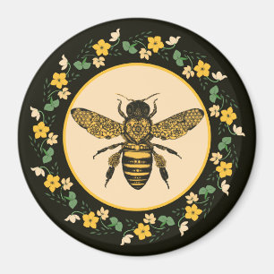 Imán Bee in Pretty Yellow Flower Frame 