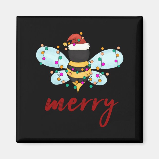 Imán Bee Merry Christmas Bee In Santa Hat Cute Merry Xm (Frente)