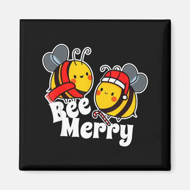 Imán Bee Merry _ Cute Honey Bees Santa Claus _ Christma (Frente)