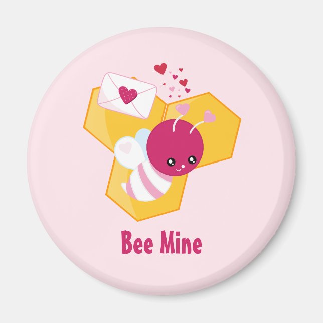 Imán Bee Mine Cute Aee con Corazones Pink Valentine (Frente)