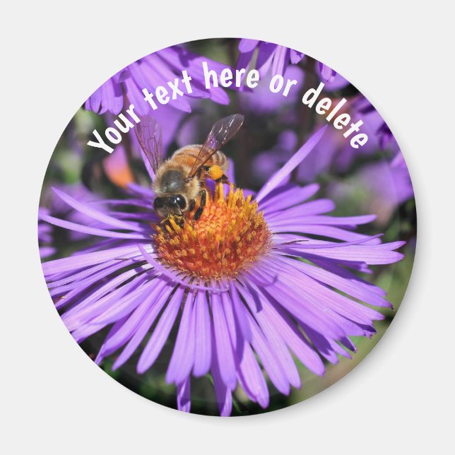 Imán Bee On Purple Aster Flower Nature Personalized (Frente)
