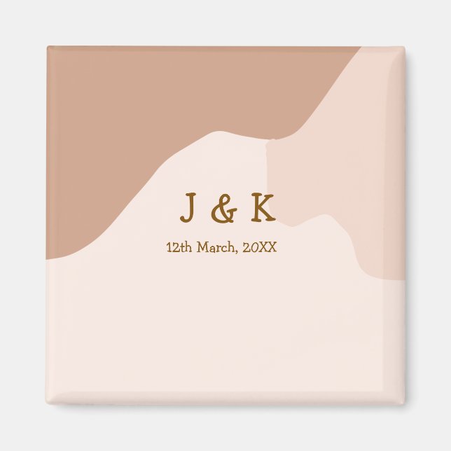 Imán Beige boho curvy orange wedding name date (Frente)