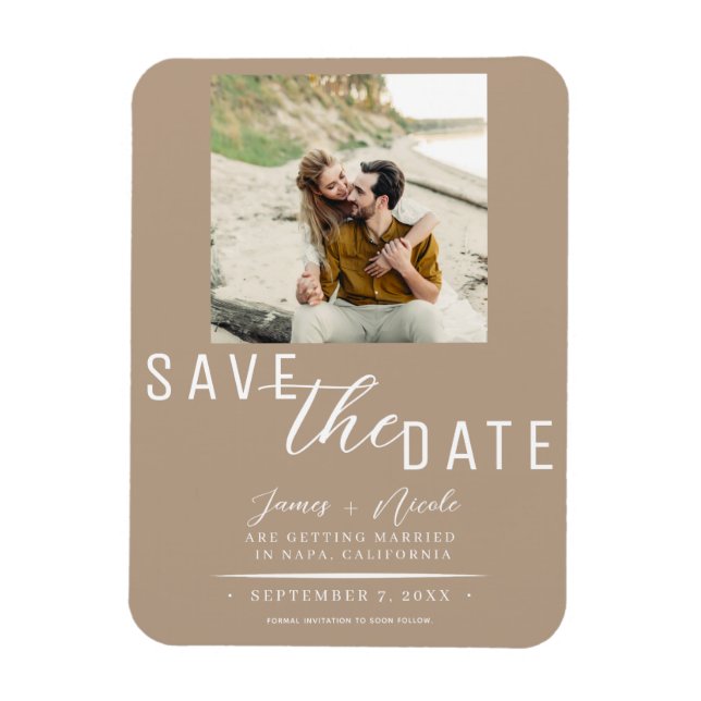 Imán Beige Foto de Aviso de Boda (Vertical)