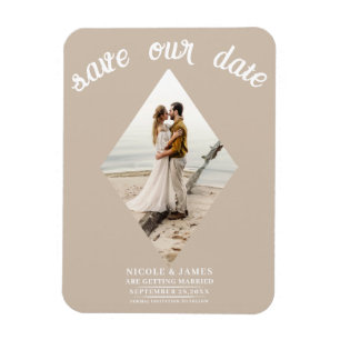 Imán Beige Minimal Diamante Foto Boda Save the Date