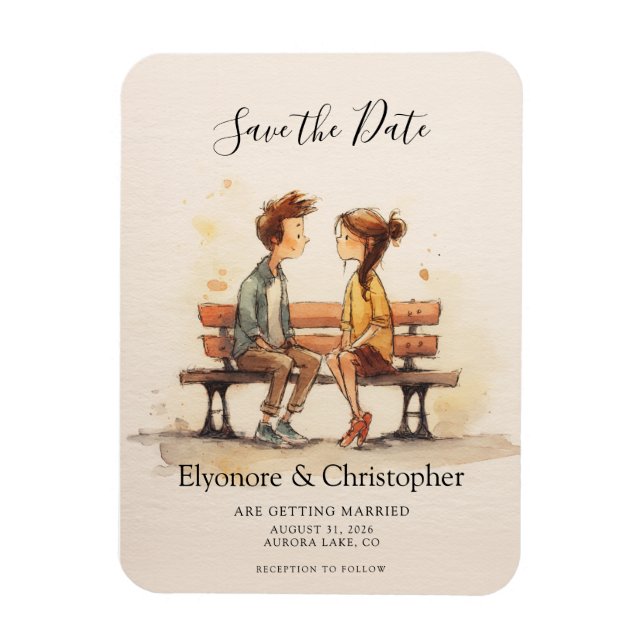 Imán Beige Whimsical Watercolor Romantic Couple Wedding (Vertical)