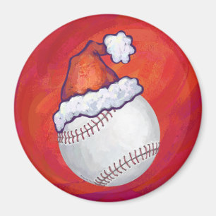 Imán Béisbol con Santa Hat en rojo