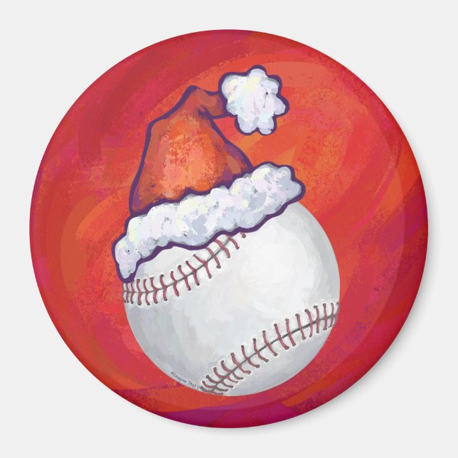 Imán Béisbol con Santa Hat en rojo (Frente)