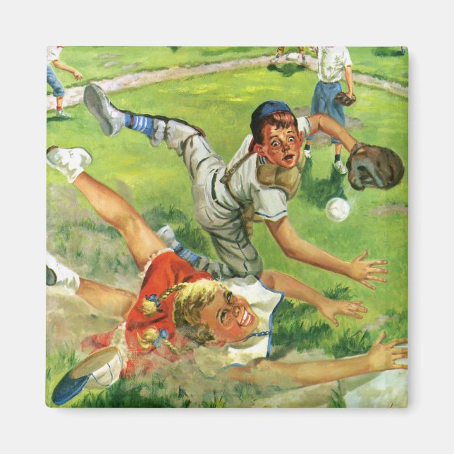 Imán Béisbol Deportivo Antiguo, Equipos de Niños Jugand (Frente)