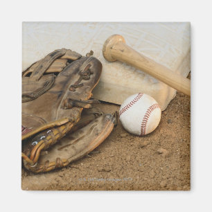 Imán Béisbol, mitón, y palo en base