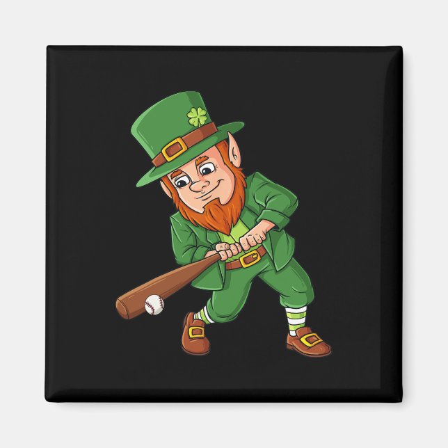 Imán Béisbol St Patricks Día Leprechaun Hitter Batter (Frente)