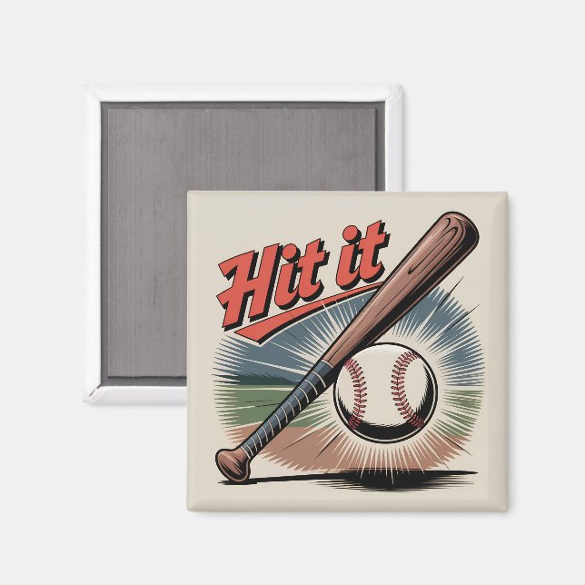 Imán Béisbol vintage "Hit It" Deportes retro (Anverso/Reverso)