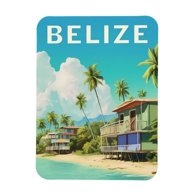 Imán Belice Beach House Travel Souvenir Magnet (Vertical)
