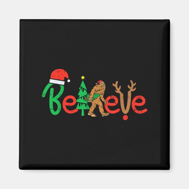 Imán Believe Bigfoot Sasquatch Santa Reindeer Christmas (Frente)