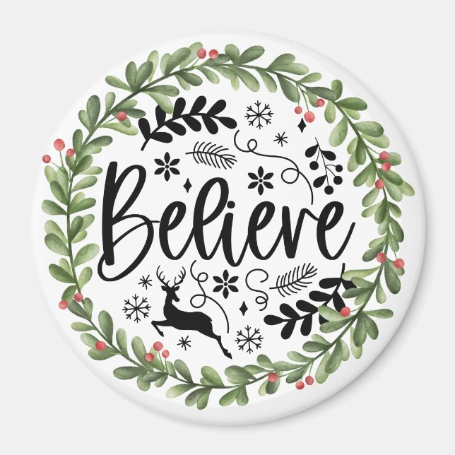 Imán Believe Watercolor Wreath (Frente)