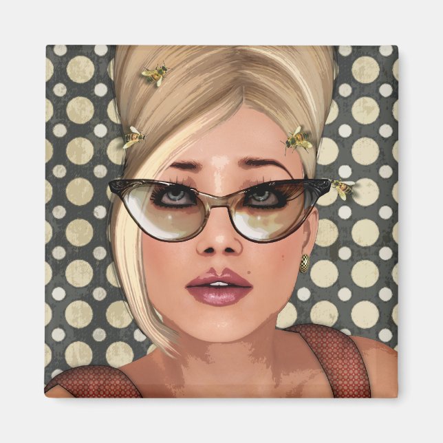 Imán Belinda Beehive Retro Moda Square Magnet (Frente)