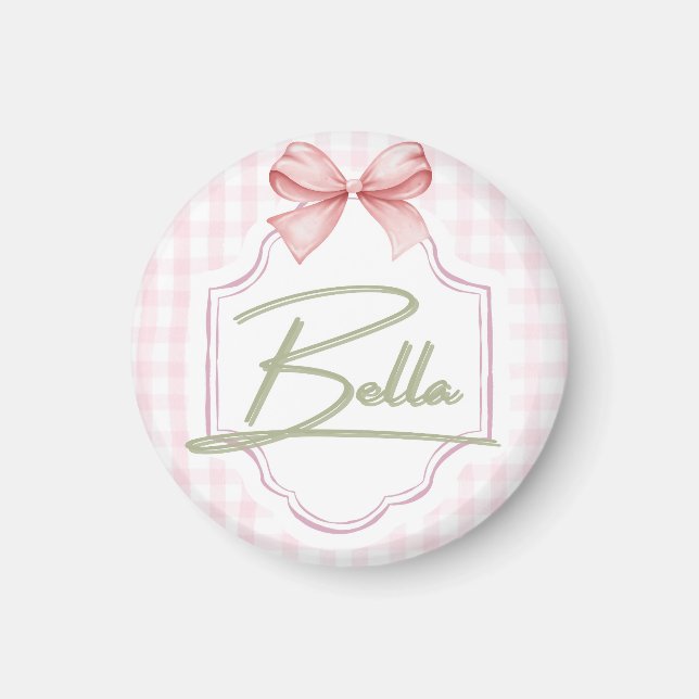 Imán Bella Baby Nursery Personalizado Bow&Gingham (Frente)